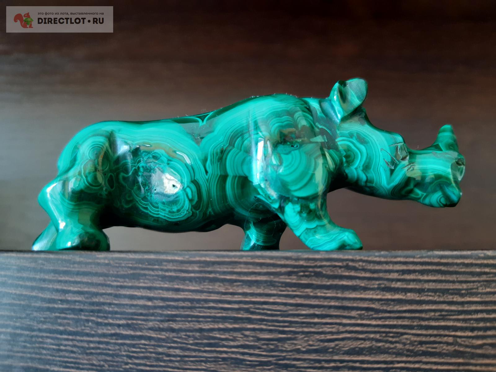 Носорог из Малахита Статуэтка 105мм 170г Резьба по камню Заир, Африка ...